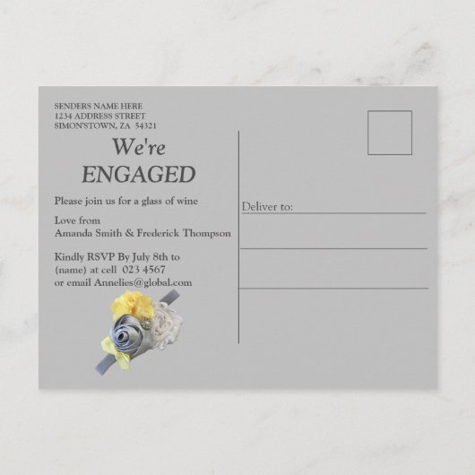 Gele en gele tulpen op textuur. uitnodiging briefkaart (Achterkant)