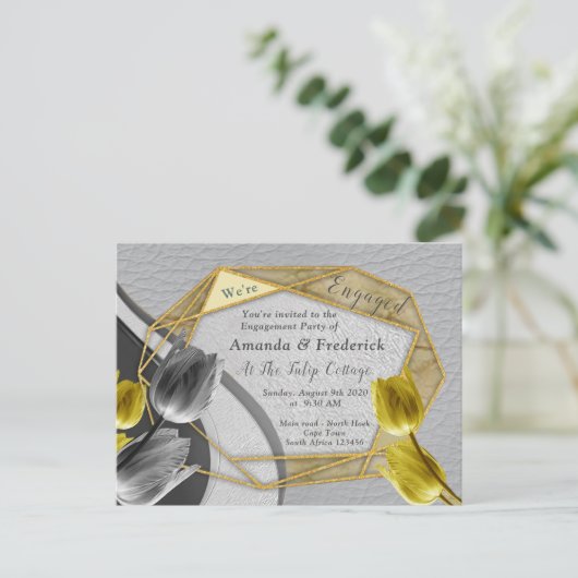 Gele en gele tulpen op textuur. uitnodiging briefkaart (Staand voorkant)