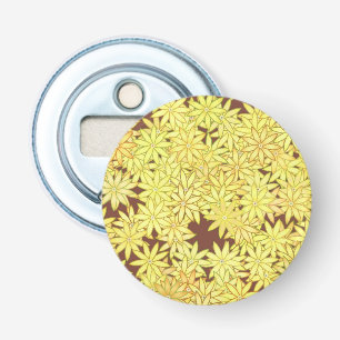 Gele en gouden madeliefjes op chocoladebruin button flesopener