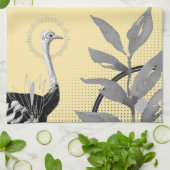 Gele en grijze artistieke Waterverf laat struisvog Theedoek (Gevouwen)