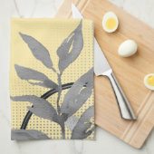 Gele en grijze artistieke Waterverf laat struisvog Theedoek (Quarter Fold)