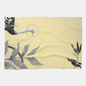 Gele en grijze artistieke Waterverf laat struisvog Theedoek (Horizontaal)