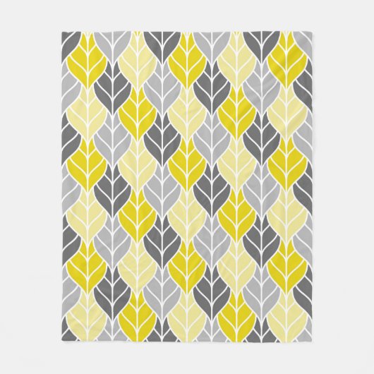 Gele en grijze bladeren fleece deken (Voorkant)