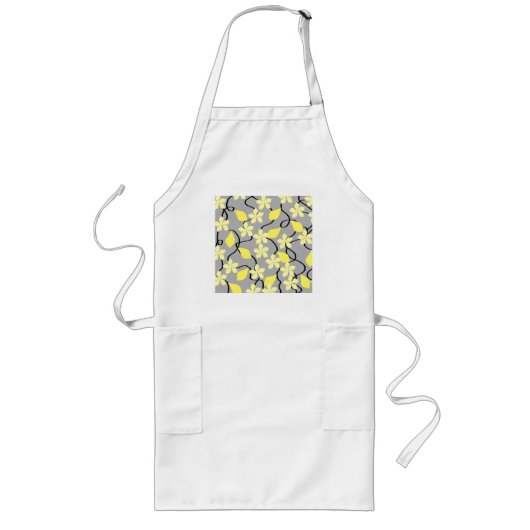 Gele en grijze bloemen. Floral Pattern. Lang Schort (Voorkant)