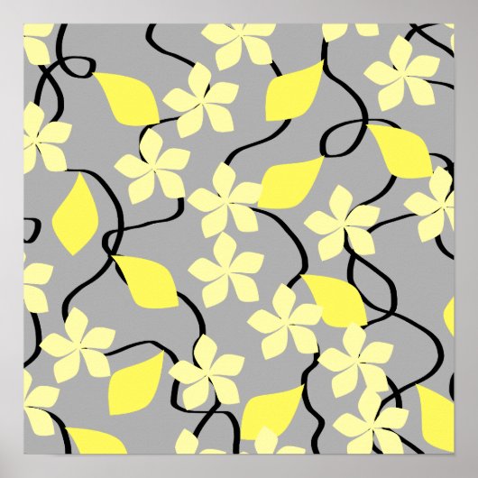 Gele en grijze bloemen. Floral Pattern. Poster (Voorkant)