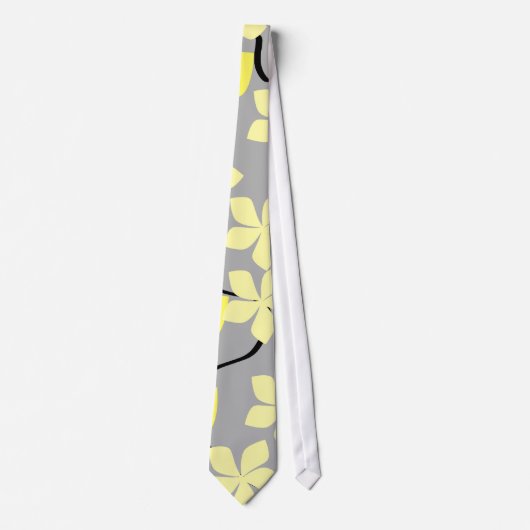 Gele en grijze bloemen. Floral Pattern. Stropdas (Voorkant)
