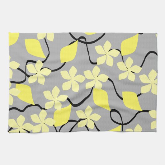 Gele en grijze bloemen. Floral Pattern. Theedoek (Horizontaal)