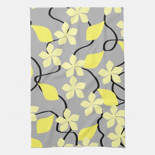 Gele en grijze bloemen. Floral Pattern. Theedoek (Verticaal)