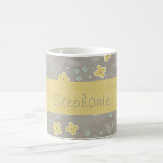Gele en grijze bloemen gepersonaliseerde koffie Mo Koffiemok