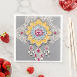 Gele en grijze bloempatronen Ai-kunst Servet