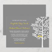 Gele en Grijze Boom Tortelduifjes bruiloft uitnodi Kaart (Voorkant / Achterkant)