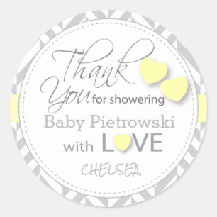 Gele en Grijze Chevron Dank u Ronde Sticker