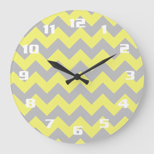 Gele en grijze Chevron Pattern Grote Klok (Voorkant)