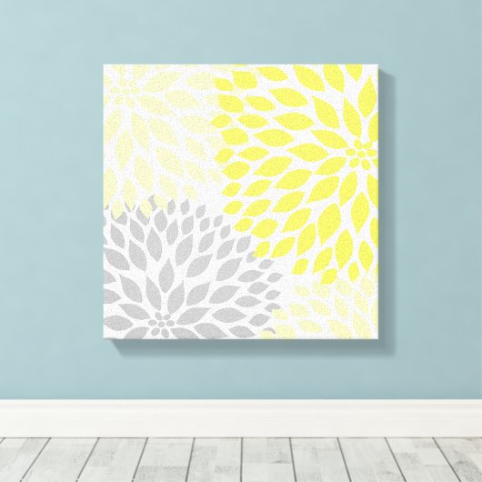 Gele en Grijze Dahlia Square Canvas kunst aan de m (Insitu (Houten vloer))