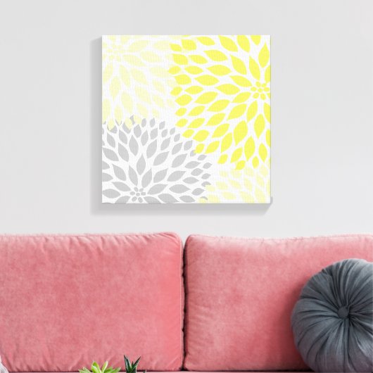 Gele en Grijze Dahlia Square Canvas kunst aan de m (Insitu (Woonkamer))