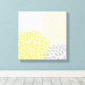 Gele en Grijze Dahlia Square Wall Art Canvas Afdruk (Insitu (Houten vloer))