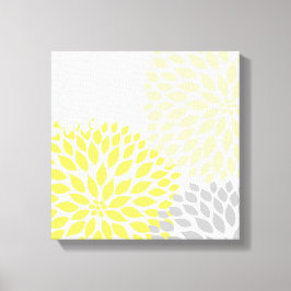 Gele en Grijze Dahlia Square Wall Art Canvas Afdruk