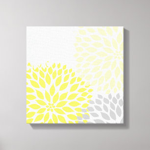 Gele en Grijze Dahlia Square Wall Art Canvas Afdruk
