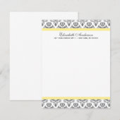 Gele en grijze damast platte bedankbriefjes kaart (Voorkant / Achterkant)