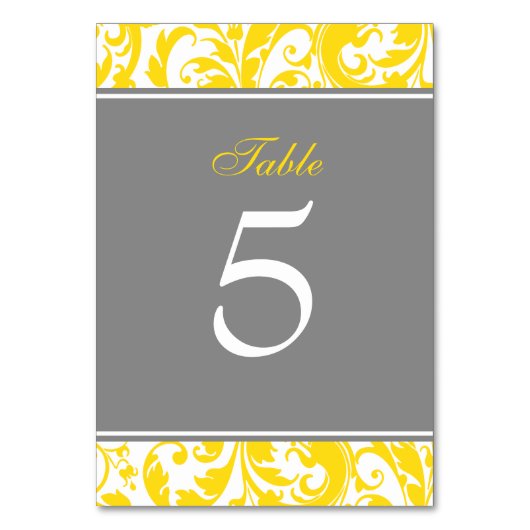 Gele en Grijze Damast Swirls Bruiloft Kaart (Achterkant)