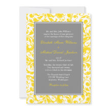 Gele en Grijze Damast Swirls Bruiloft Uitnodiginge