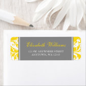 Gele en Grijze Damast Swirls Etiket (Insitu)