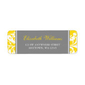 Gele en Grijze Damast Swirls Etiket (Voorkant)