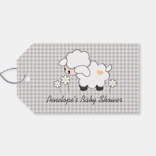 Gele en Grijze Lam Baby shower Favor Cadeaulabel (Achterkant Horizontaal)