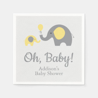 Gele en Grijze Olifant Baby shower Servetten