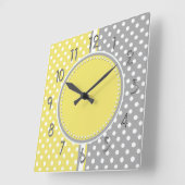 Gele en grijze poka Dots Square Clock Vierkante Klok (Hoek)