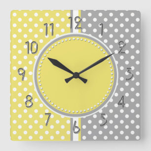 Gele en grijze poka Dots Square Clock Vierkante Klok