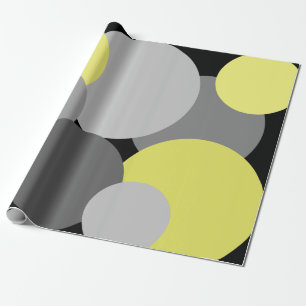 Gele en grijze pokadots cadeaupapier