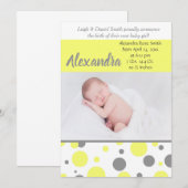 Gele en grijze pokadots | Fotogeboorte Aankondiging (Voorkant / Achterkant)