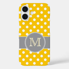 Gele en Grijze Polka Dots Monogrammed iPhone 16 Hoesje