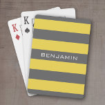 Gele en grijze ringbandstripes met aangepaste naam pokerkaarten<br><div class="desc">Een mannelijk patroon voor de jongens en jongens in je familie. Een gewaagd en modern ontwerp met een gebied voor aangepaste tekst. Als u het kunstwerk moet aanpassen of de doopvont veranderen, kunt u op het aanpassingsgebied klikken. Dit zal u aan het ontwerphulpmiddel nemen waar u vele veranderingen kunt aanbrengen....</div>