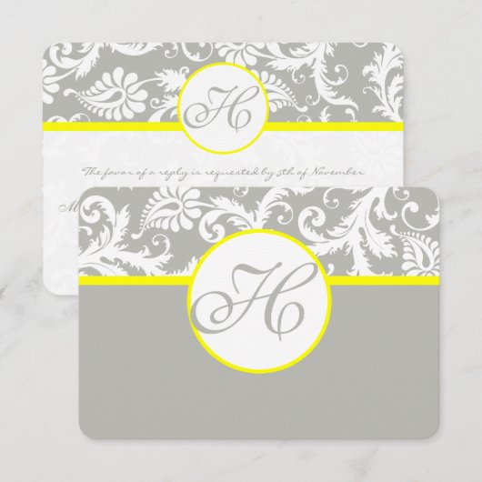 Gele en grijze RSVP-kaart - Zilveren cloud RSVP Kaartje (Voorkant / Achterkant)