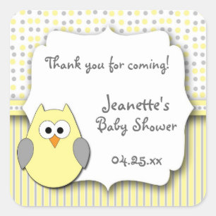 Gele en Grijze uil baby shower gunst stickers