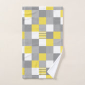 Gele en grijze vierkanten en strepen bad handdoek (Handdoek)