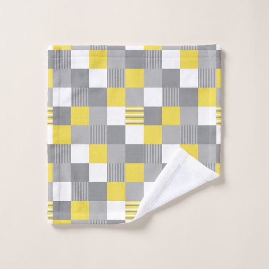 Gele en grijze vierkanten en strepen bad handdoek (Wasdoekje)