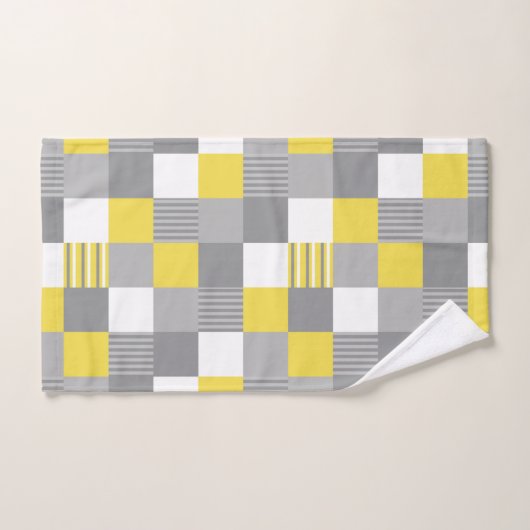 Gele en grijze vierkanten en strepen bad handdoek (Handdoek)