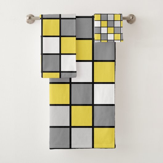 Gele en grijze vierkantjes bad handdoek (Insitu)