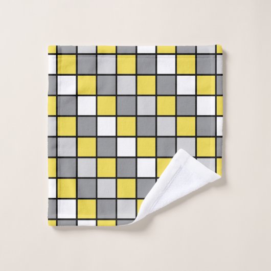 Gele en grijze vierkantjes bad handdoek (Wasdoekje)