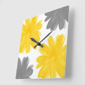 Gele en grijze Waterverf bloemen Vierkante Klok (Hoek)