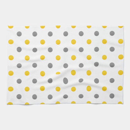 Gele en Grijze Waterverf Polka Dots Theedoek (Horizontaal)