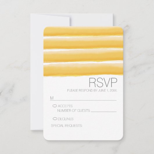 Gele en grijze Waterverf Stripes Wedding RSVP (Voorkant)