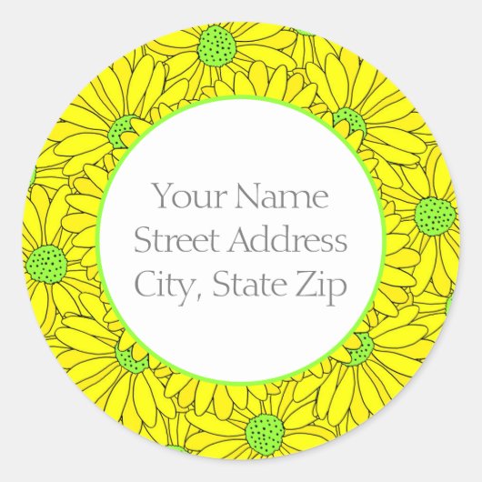Gele en groene Abstracte Daisy Pattern Labels (Voorkant)