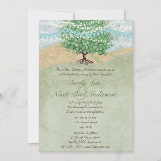 Gele en groene Bunting Pennant Wedding Invitations Kaart (Voorkant)