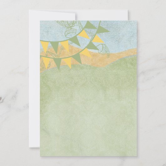 Gele en groene Bunting Pennant Wedding Invitations Kaart (Achterkant)