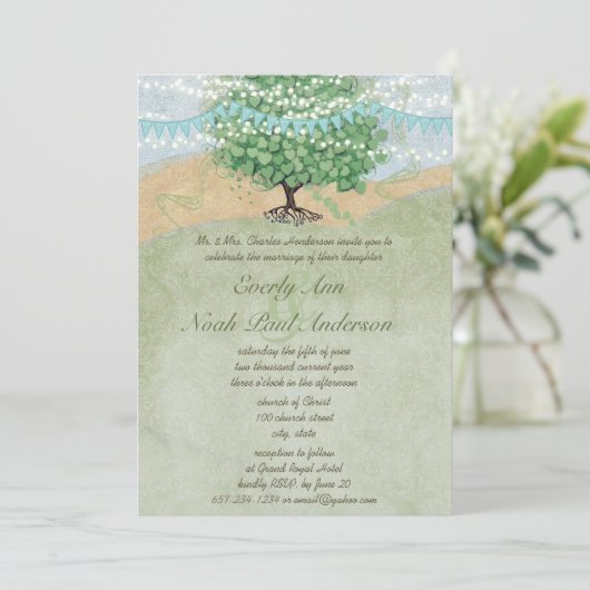 Gele en groene Bunting Pennant Wedding Invitations Kaart (Staand voorkant)