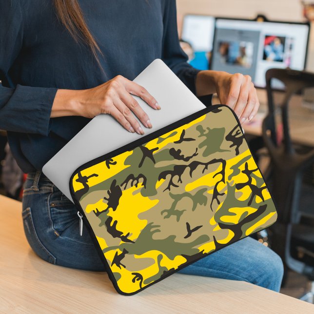 Gele en groene camouflage, leger, leger laptop sleeve (Creator heeft geüpload)